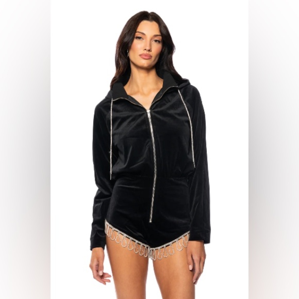Jean George Black Velvet Rhinestone Romper